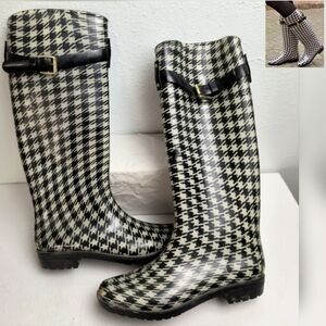Lauren Ralph Lauren Rossalyn II Houndstooth Rain Boots Shoes Women's 8B Casual
